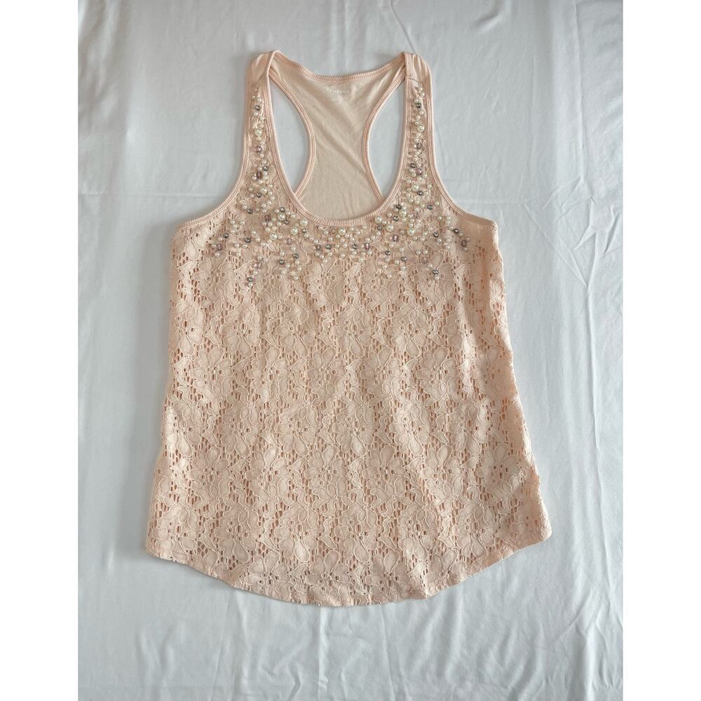 Express Cream Lace and Bead Tank Top Racerback Y2K Summer Glam Size Medium - Picture 5 of 11